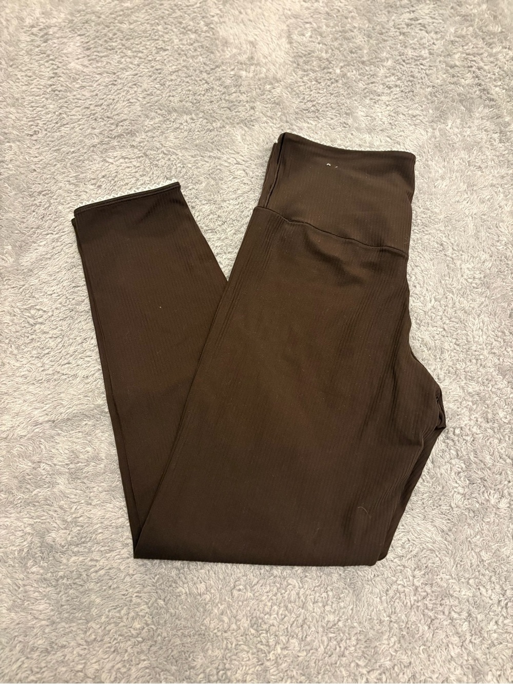 Aerie Brown Ribbed High-Rise Leggings with Lace Size Large